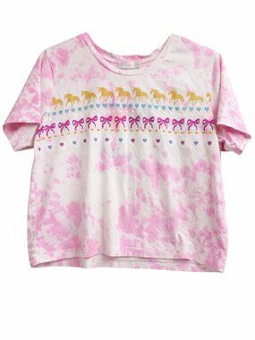 Love Shack Fancy Calix Pop of Pink Cropped T-Shirt Sz L